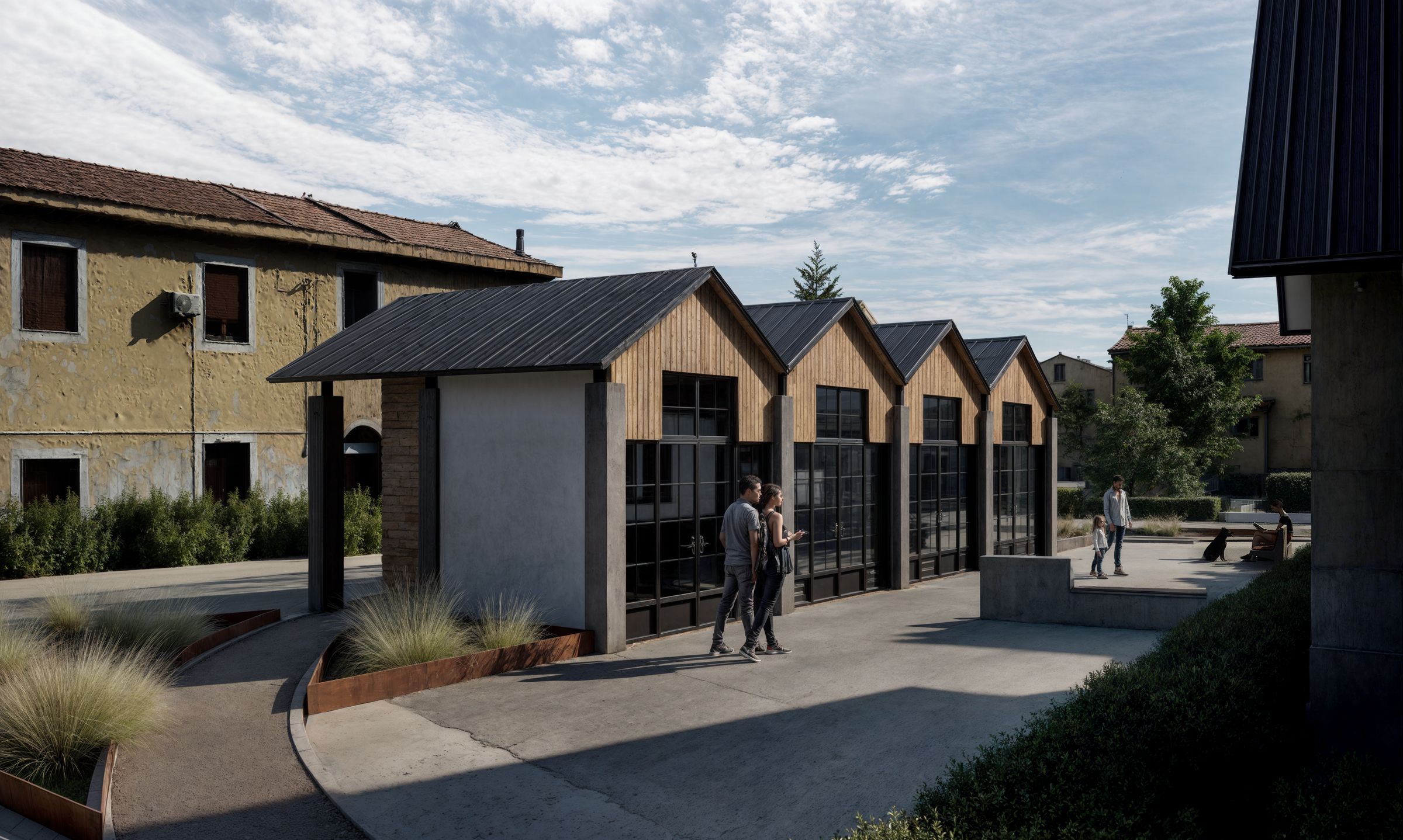 Render di Civico 16: la corte con i nuovi spazi aperti alla comunità